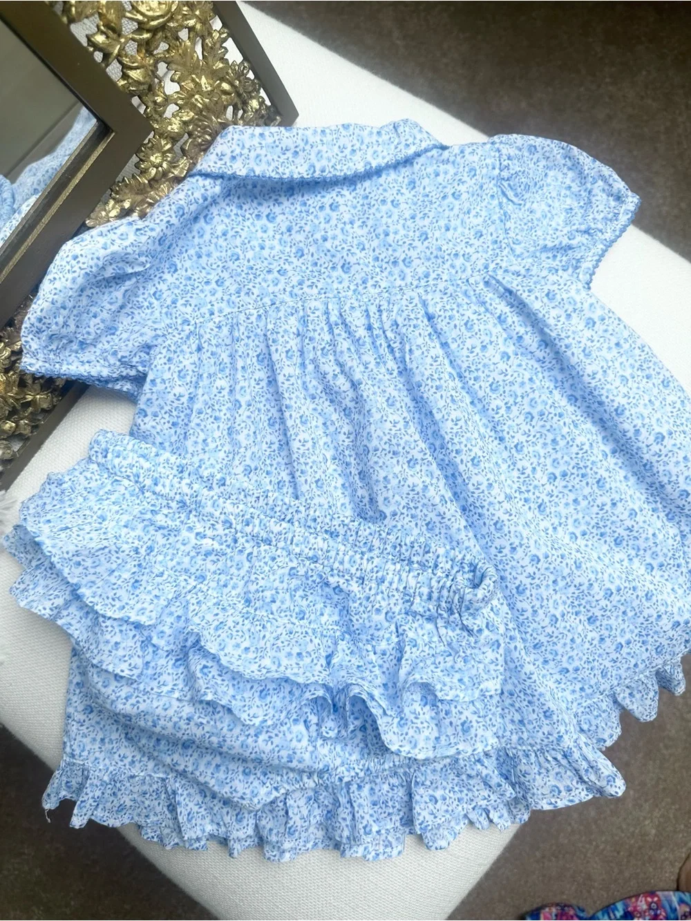 George Vintage Cottagecore Whimsy Blue Ditsy Floral Dress Set Size 6-9 Months